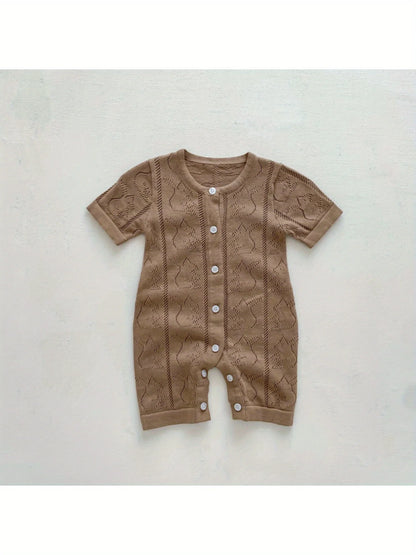 Korean Style Spring and Autumn Clothes Baby Knitted Jumpsuit Super Cute Little Hedgehog 100-Day Knitted Crawling Suit for Going Out - ZOOMNSTORE