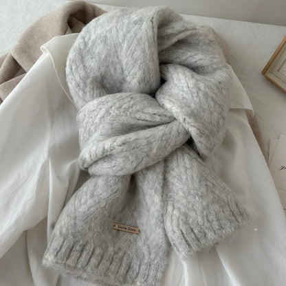 Korean Wool Knit Scarf - Thick Warm Imitation Cashmere Muffler for Women - ZOOMNSTORE