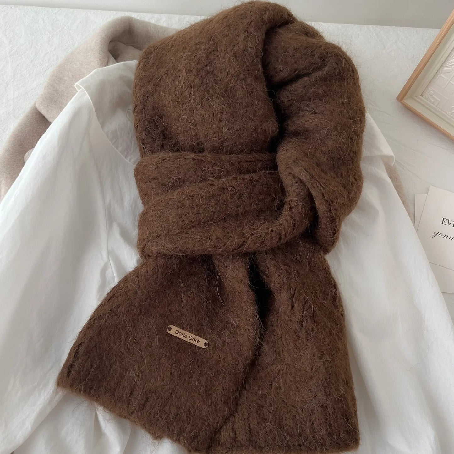Korean Wool Knit Scarf - Thick Warm Imitation Cashmere Muffler for Women - ZOOMNSTORE