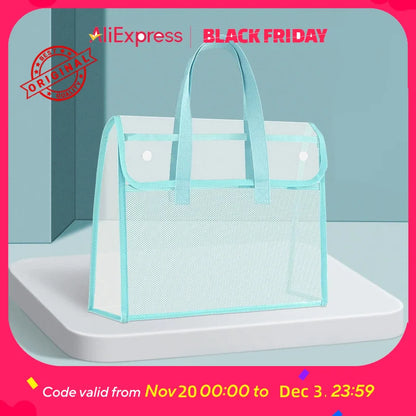 L-Shape Document Organizer – A4 File Folder with Multi-Pocket Zipper Pouch & Handles - ZOOMNSTORE