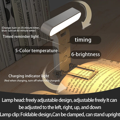 LED Book Light - Portable Clip Reading Lamp with Eye Protection & USB Rechargeable - ZOOMNSTORE