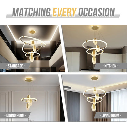 LED Ceiling Chandelier – Modern Pendant Lamp with Multi-Layer LED Rings & Adjustable Chain - ZOOMNSTORE
