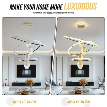 LED Ceiling Chandelier – Modern Pendant Lamp with Multi-Layer LED Rings & Adjustable Chain - ZOOMNSTORE