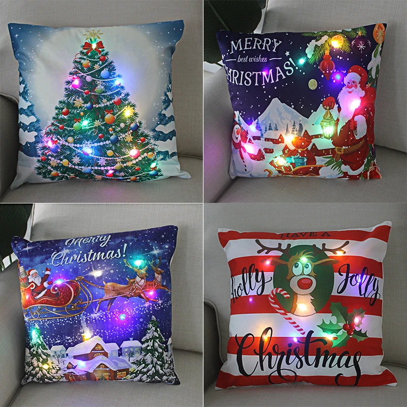 LED Christmas Pillowcase - 45cm Holiday Cushion Cover with Battery Operated Lights - ZOOMNSTORE