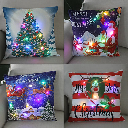 LED Christmas Pillowcase - 45cm Holiday Cushion Cover with Battery Operated Lights - ZOOMNSTORE