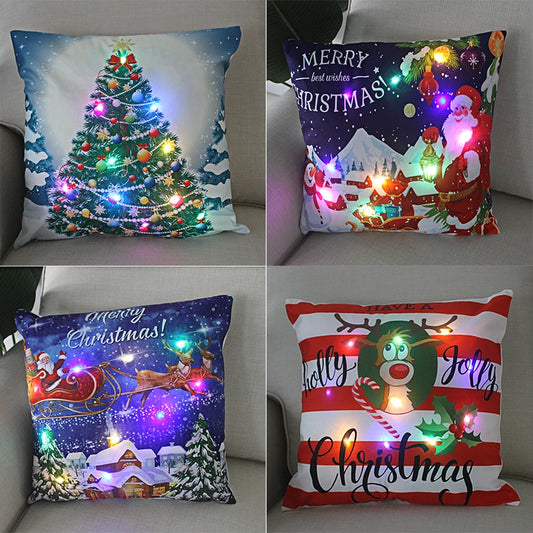 LED Christmas Pillowcase - 45cm Holiday Cushion Cover with Battery Operated Lights - ZOOMNSTORE