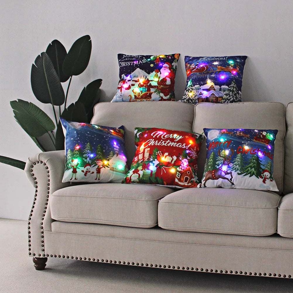 LED Christmas Pillowcase - 45cm Holiday Cushion Cover with Battery Operated Lights - ZOOMNSTORE