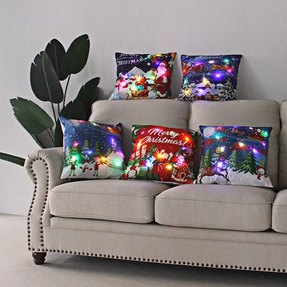 LED Christmas Pillowcase - 45cm Holiday Cushion Cover with Battery Operated Lights - ZOOMNSTORE