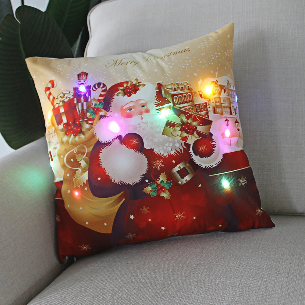 LED Christmas Pillowcase - 45cm Holiday Cushion Cover with Battery Operated Lights - ZOOMNSTORE