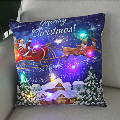 LED Christmas Pillowcase - 45cm Holiday Cushion Cover with Battery Operated Lights - ZOOMNSTORE