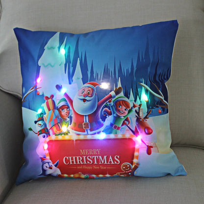 LED Christmas Pillowcase - 45cm Holiday Cushion Cover with Battery Operated Lights - ZOOMNSTORE