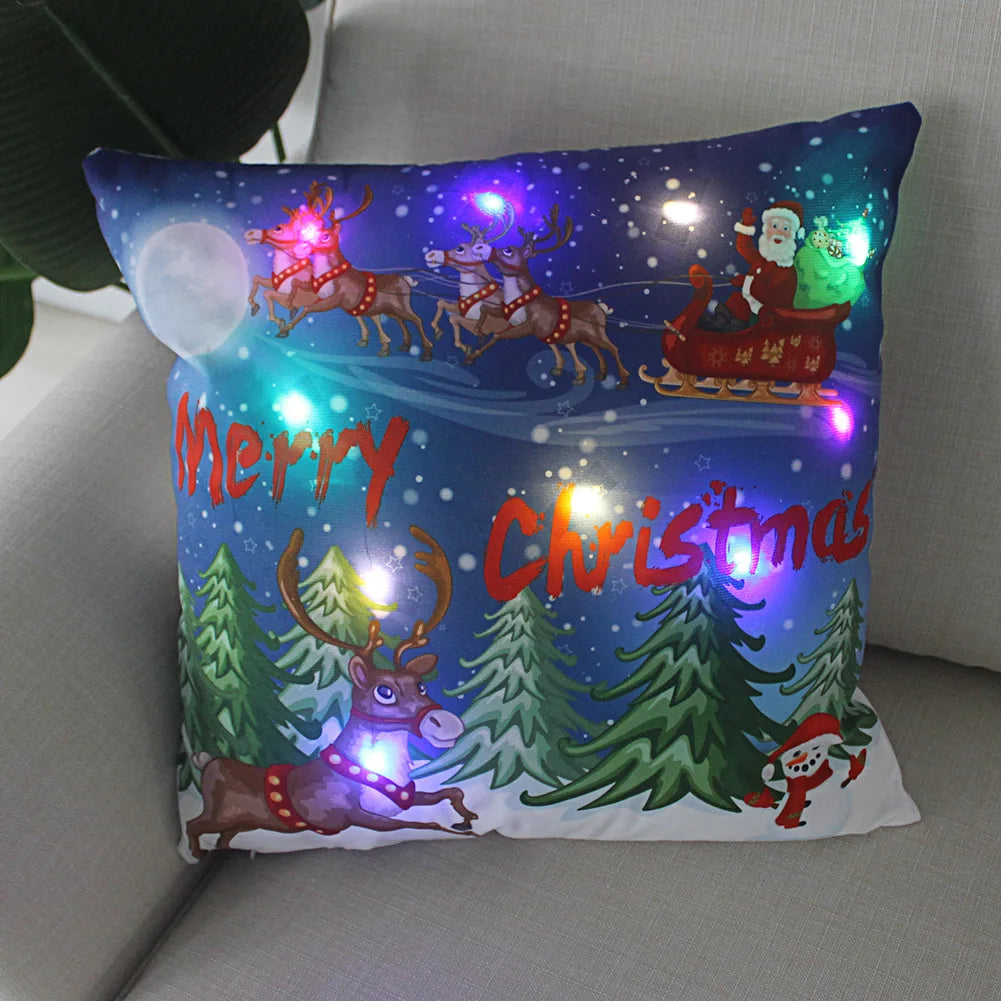 LED Christmas Pillowcase - 45cm Holiday Cushion Cover with Battery Operated Lights - ZOOMNSTORE