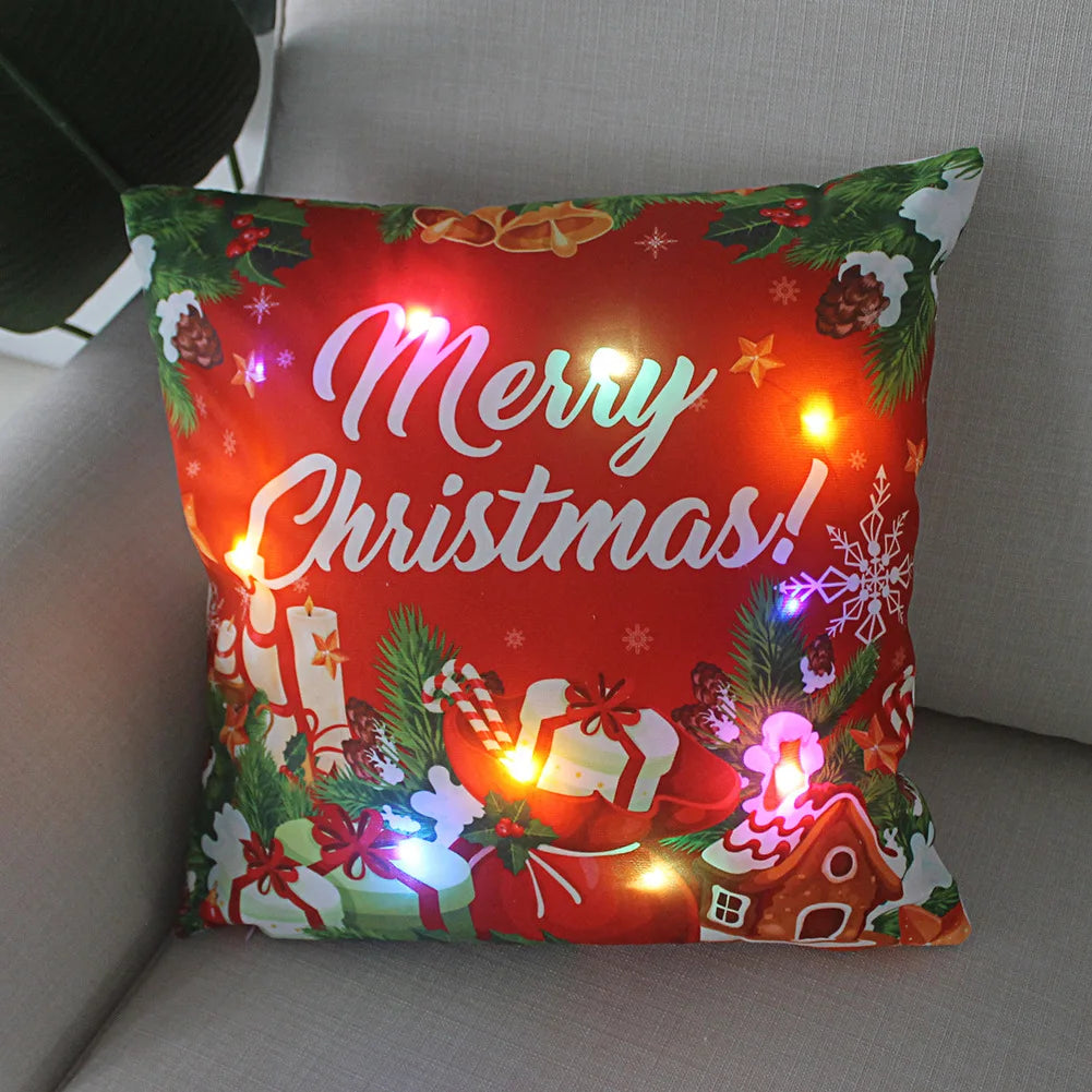 LED Christmas Pillowcase - 45cm Holiday Cushion Cover with Battery Operated Lights - ZOOMNSTORE