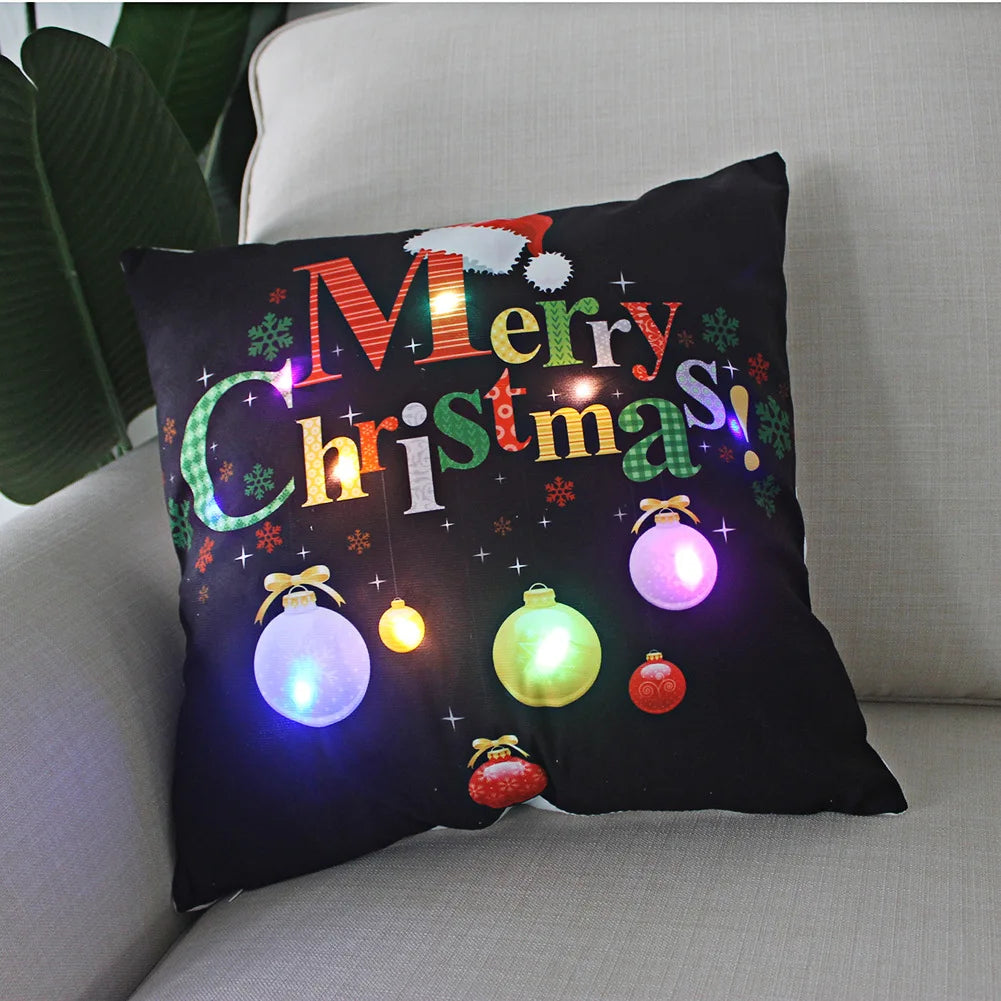 LED Christmas Pillowcase - 45cm Holiday Cushion Cover with Battery Operated Lights - ZOOMNSTORE
