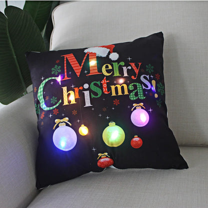 LED Christmas Pillowcase - 45cm Holiday Cushion Cover with Battery Operated Lights - ZOOMNSTORE