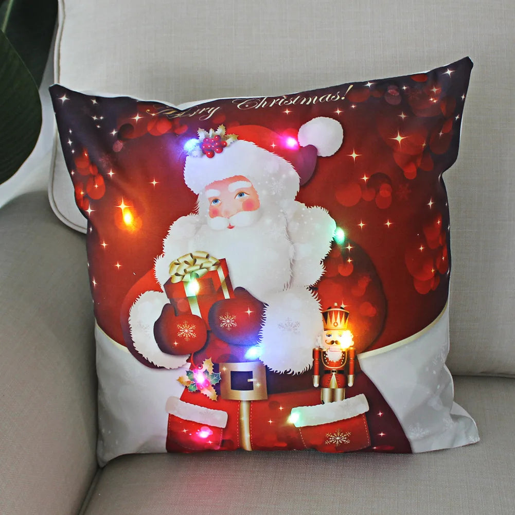 LED Christmas Pillowcase - 45cm Holiday Cushion Cover with Battery Operated Lights - ZOOMNSTORE