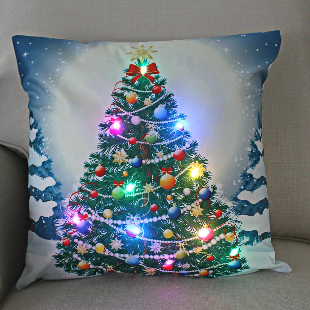 LED Christmas Pillowcase - 45cm Holiday Cushion Cover with Battery Operated Lights - ZOOMNSTORE