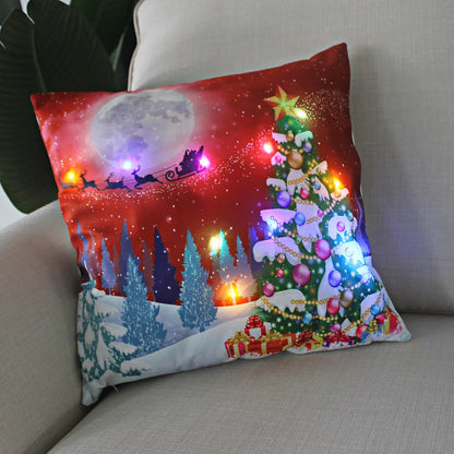 LED Christmas Pillowcase - 45cm Holiday Cushion Cover with Battery Operated Lights - ZOOMNSTORE