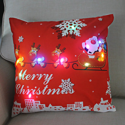 LED Christmas Pillowcase - 45cm Holiday Cushion Cover with Battery Operated Lights - ZOOMNSTORE