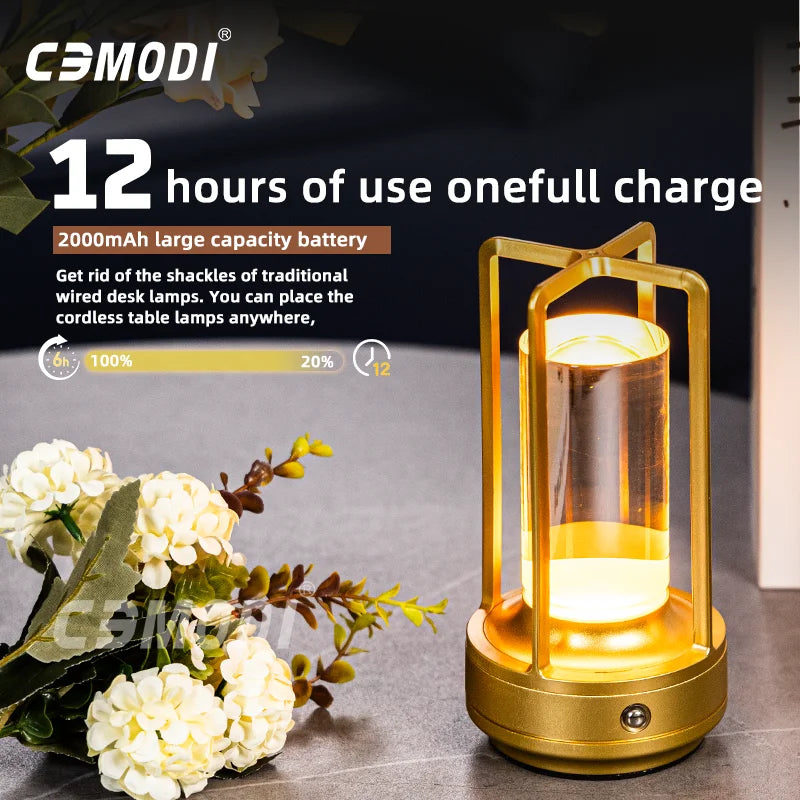 Rechargeable LED Crystal Touch Table Lamp - Decorative Bedroom  Restaurant Night Light - ZOOMNSTORE