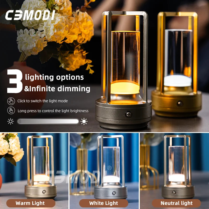 Rechargeable LED Crystal Touch Table Lamp - Decorative Bedroom  Restaurant Night Light - ZOOMNSTORE