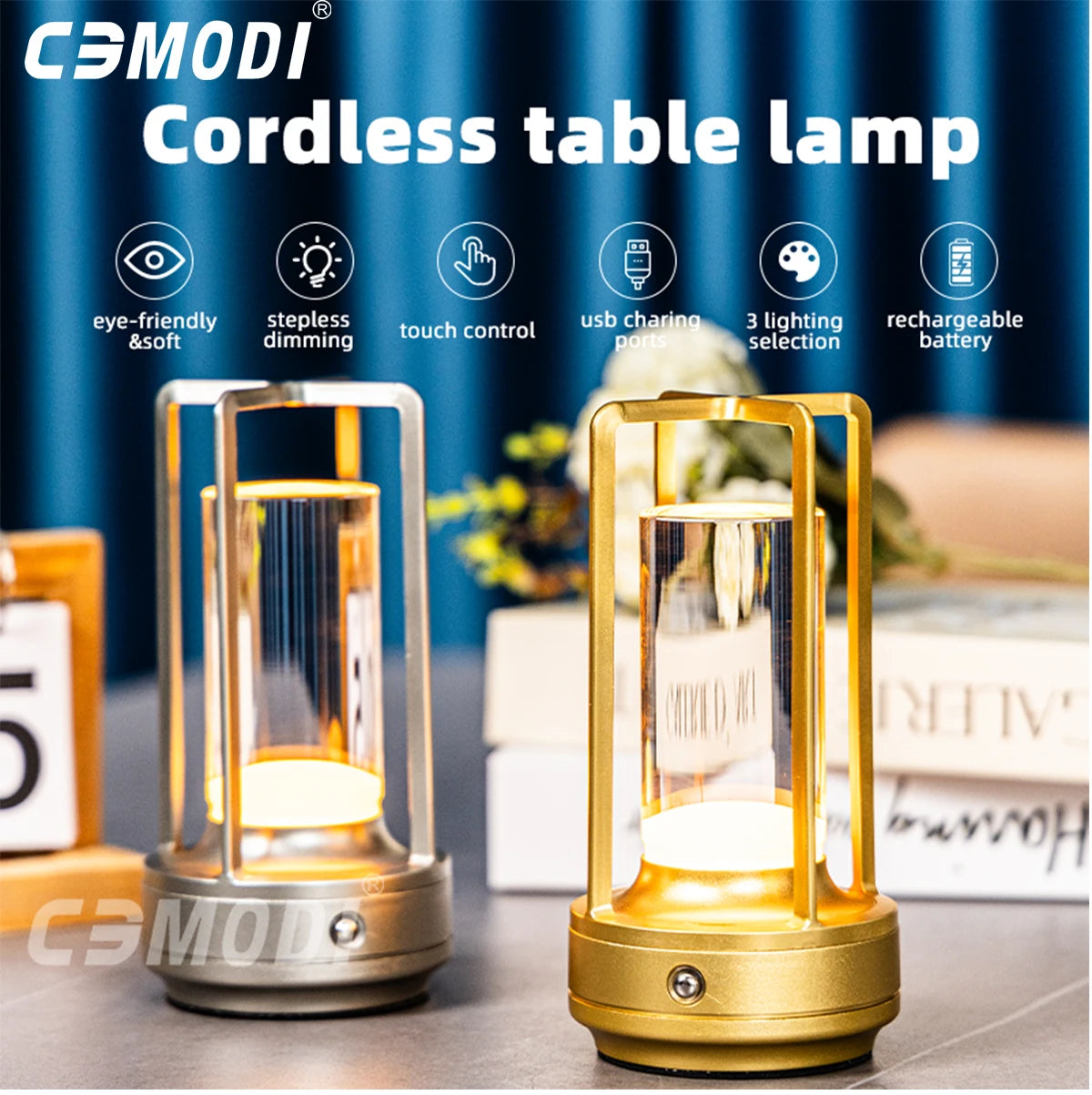 Rechargeable LED Crystal Touch Table Lamp - Decorative Bedroom  Restaurant Night Light - ZOOMNSTORE