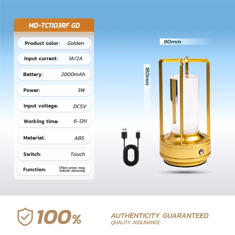 Rechargeable LED Crystal Touch Table Lamp - Decorative Bedroom  Restaurant Night Light - ZOOMNSTORE