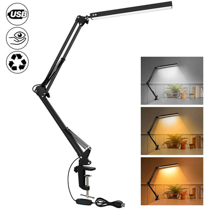 LED Desk Lamp - Dimmable Desk Light with Clamp Swing Arm, 10 Brightness Levels & USB Charging - ZOOMNSTORE