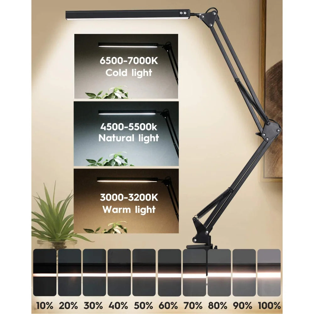 LED Desk Lamp - Dimmable Desk Light with Clamp Swing Arm, 10 Brightness Levels & USB Charging - ZOOMNSTORE