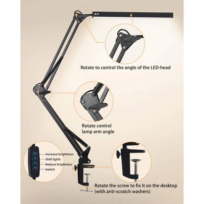 LED Desk Lamp - Dimmable Desk Light with Clamp Swing Arm, 10 Brightness Levels & USB Charging - ZOOMNSTORE