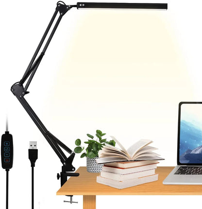 LED Desk Lamp - Dimmable Desk Light with Clamp Swing Arm, 10 Brightness Levels & USB Charging - ZOOMNSTORE