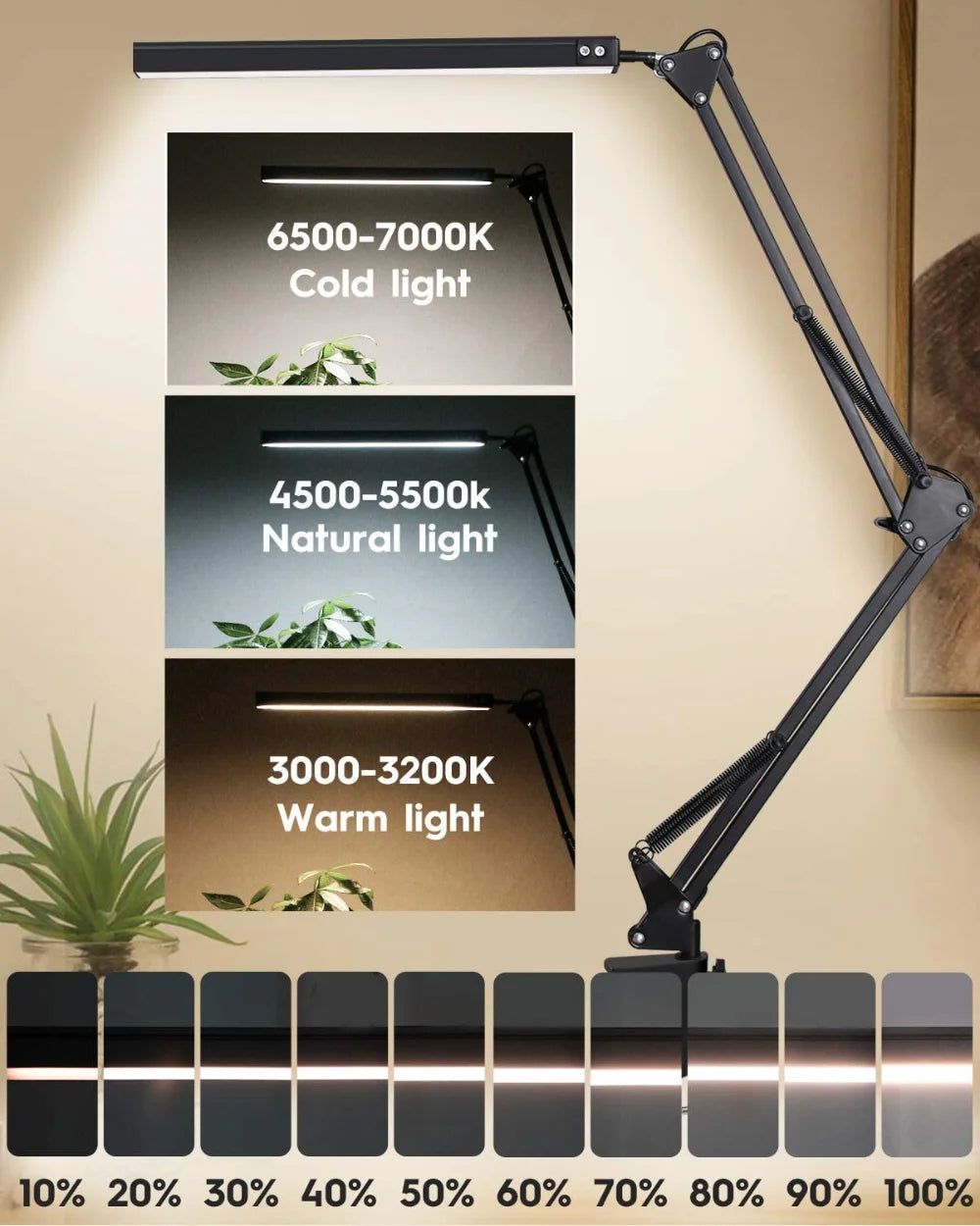 LED Desk Lamp - Dimmable Desk Light with Clamp Swing Arm, 10 Brightness Levels & USB Charging - ZOOMNSTORE