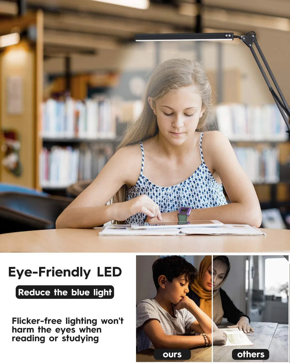 LED Desk Lamp - Dimmable Desk Light with Clamp Swing Arm, 10 Brightness Levels & USB Charging - ZOOMNSTORE