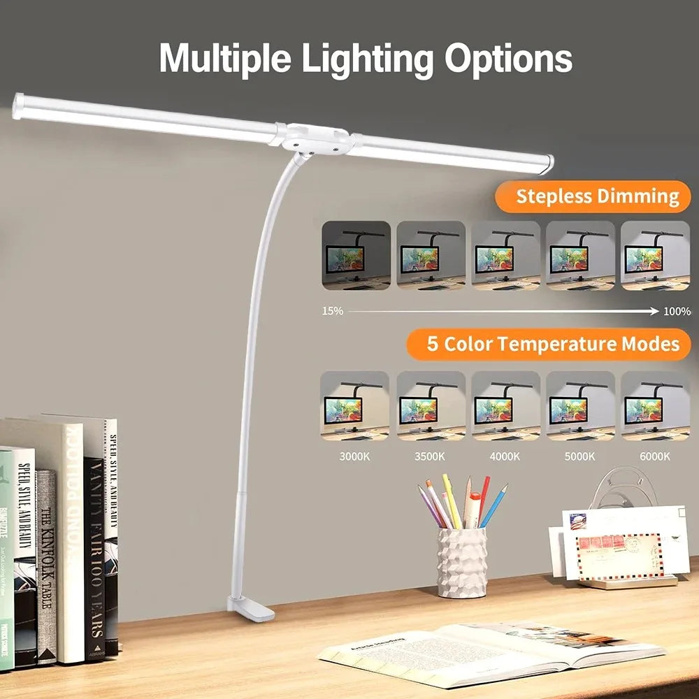 LED Desk Lamp Double Head Architect Light - Adjustable Gooseneck, Eye Caring, Stepless Dimming - ZOOMNSTORE