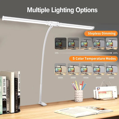 LED Desk Lamp Double Head Architect Light - Adjustable Gooseneck, Eye Caring, Stepless Dimming - ZOOMNSTORE