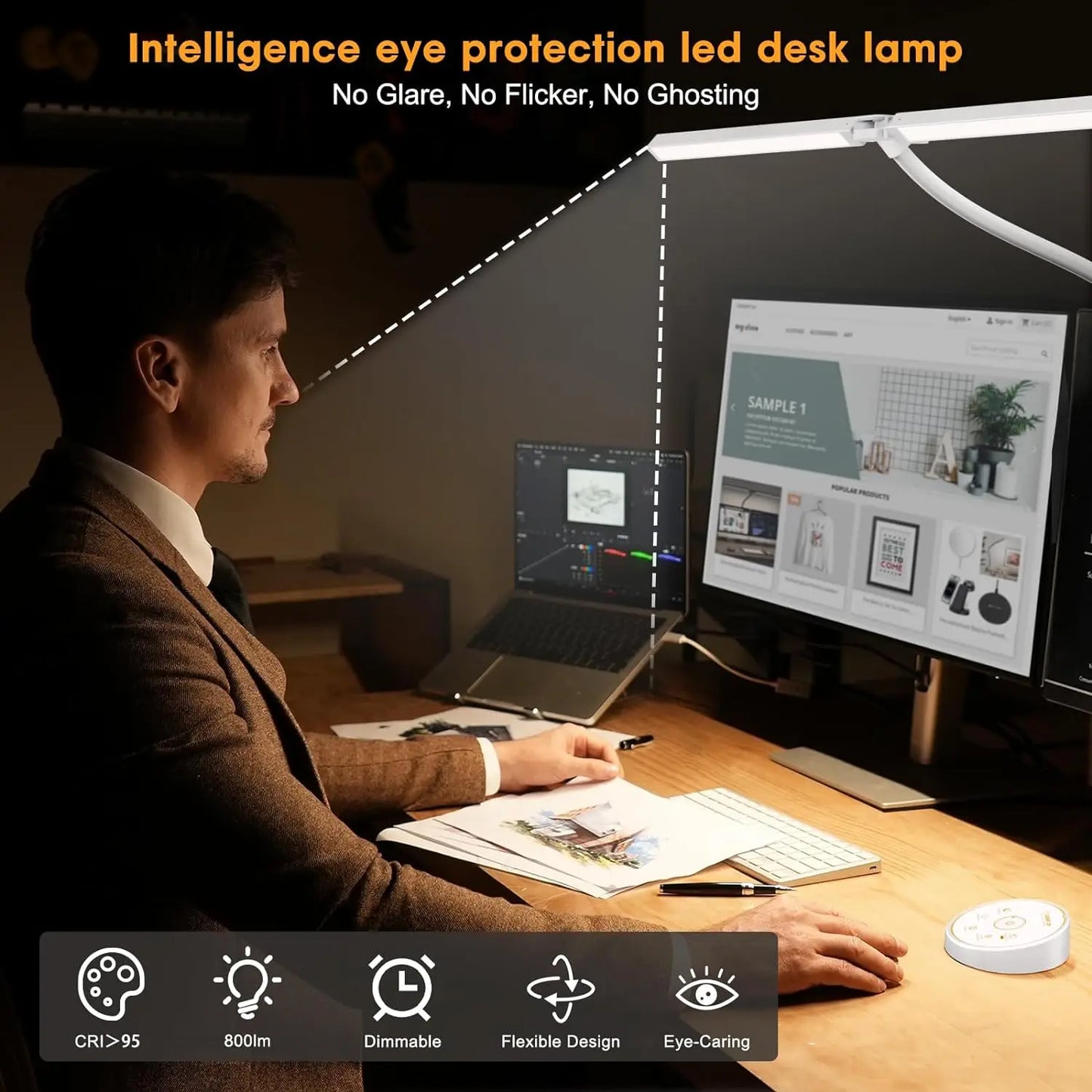 LED Desk Lamp Double Head Architect Light - Adjustable Gooseneck, Eye Caring, Stepless Dimming - ZOOMNSTORE