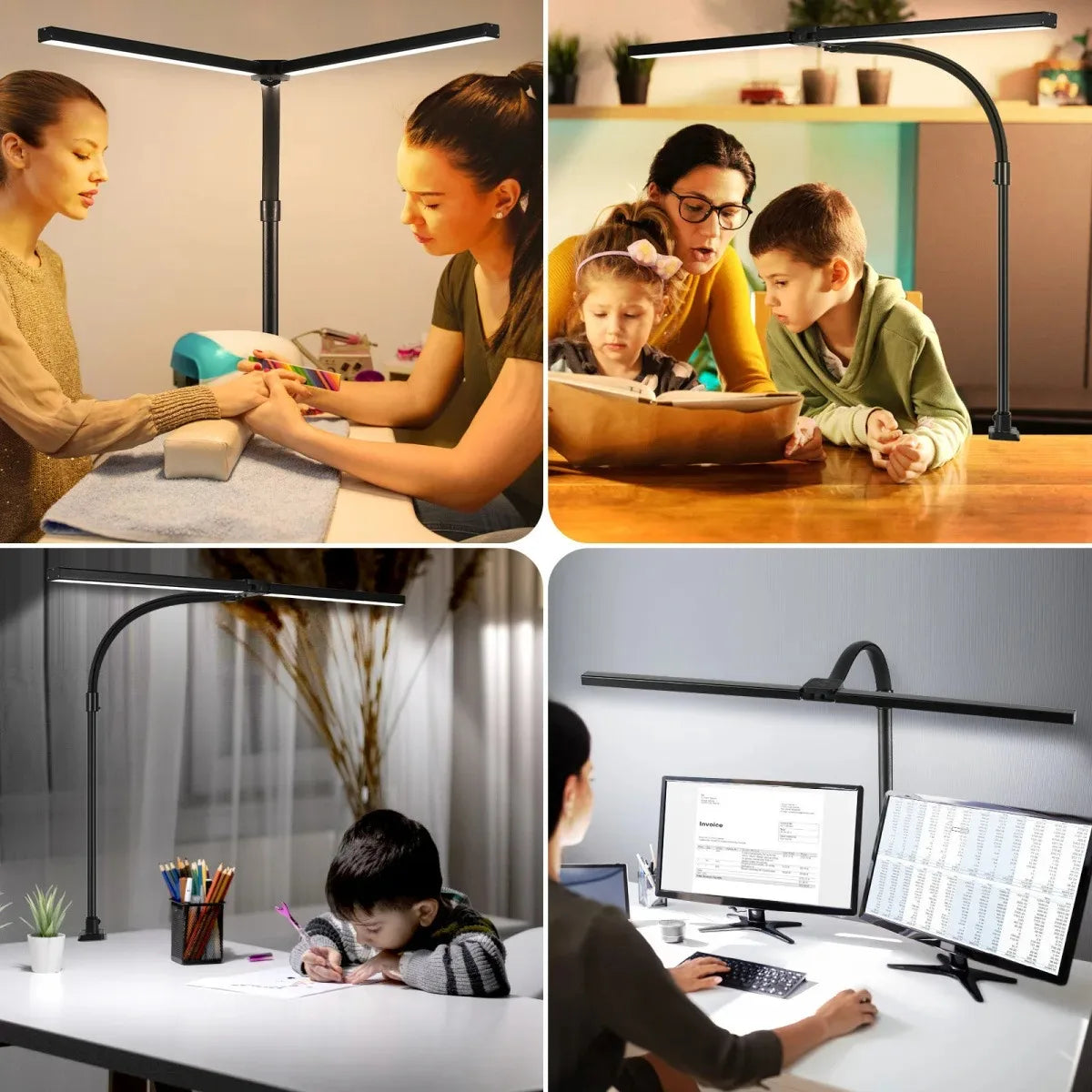 LED Desk Lamp Double Head Architect Light - Adjustable Gooseneck, Eye Caring, Stepless Dimming - ZOOMNSTORE
