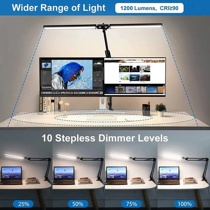 LED Desk Lamp Double Head Architect Light - Adjustable Gooseneck, Eye Caring, Stepless Dimming - ZOOMNSTORE