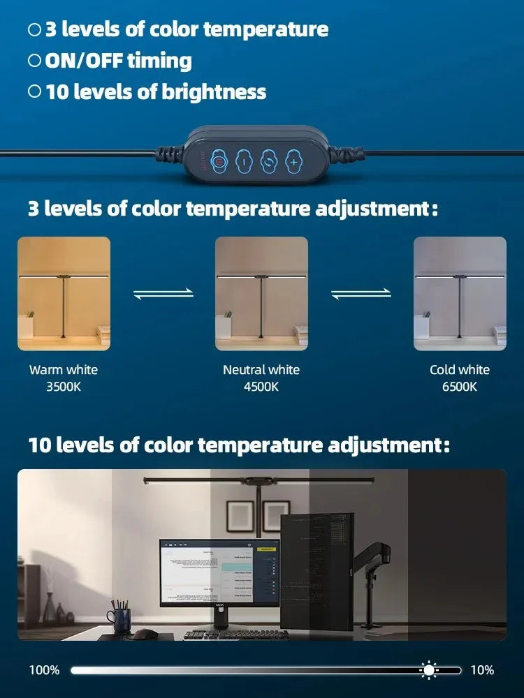 LED Desk Lamp Double Head Architect Light - Adjustable Gooseneck, Eye Caring, Stepless Dimming - ZOOMNSTORE