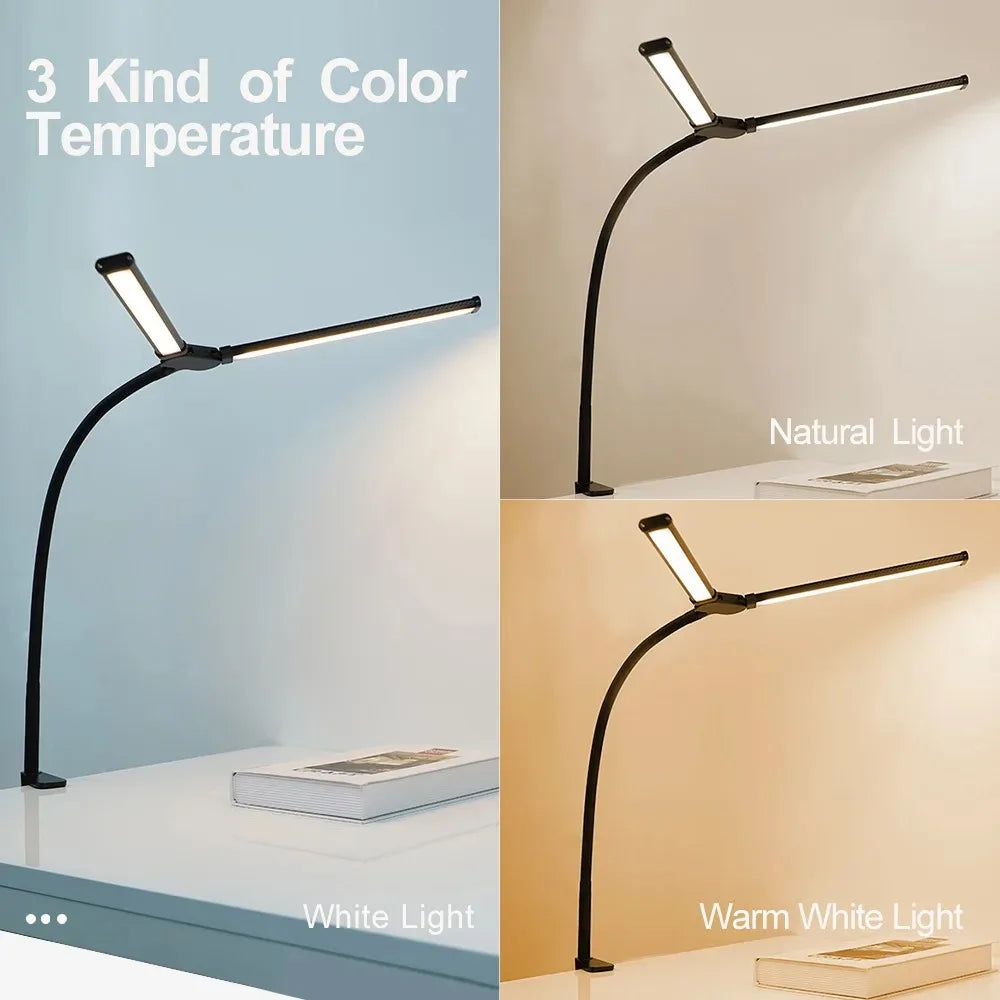 LED Desk Lamp Double Head Architect Light - Adjustable Gooseneck, Eye Caring, Stepless Dimming - ZOOMNSTORE