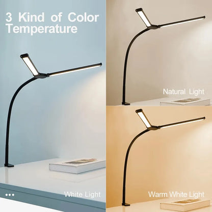 LED Desk Lamp Double Head Architect Light - Adjustable Gooseneck, Eye Caring, Stepless Dimming - ZOOMNSTORE
