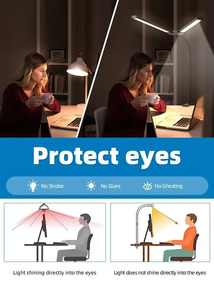 LED Desk Lamp Double Head Architect Light - Adjustable Gooseneck, Eye Caring, Stepless Dimming - ZOOMNSTORE