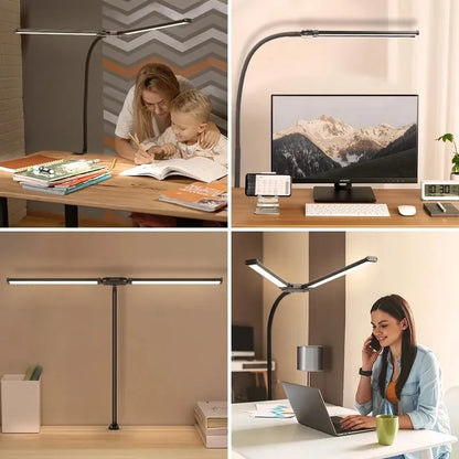 LED Desk Lamp Double Head Architect Light - Adjustable Gooseneck, Eye Caring, Stepless Dimming - ZOOMNSTORE
