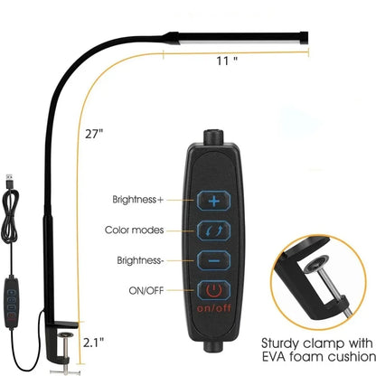 LED Desk Lamp Double Head Architect Light - Adjustable Gooseneck, Eye Caring, Stepless Dimming - ZOOMNSTORE
