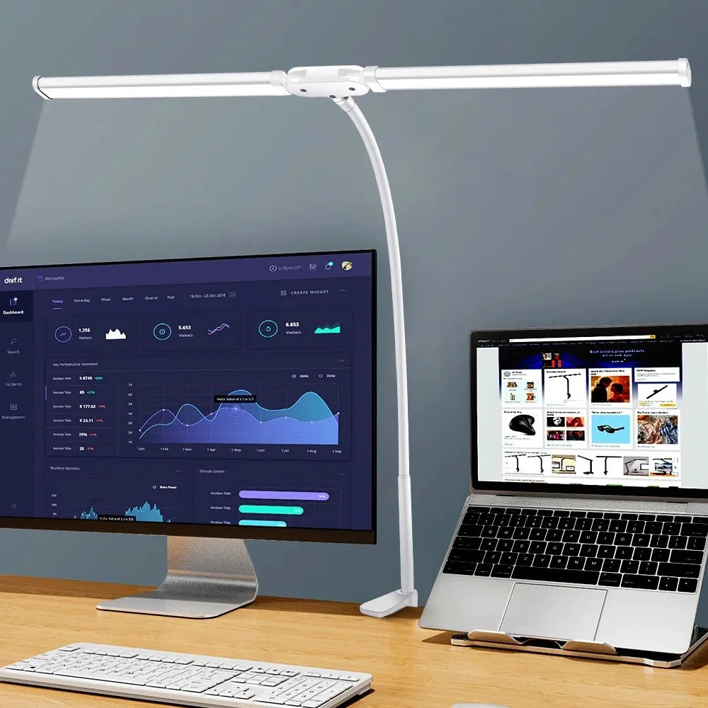LED Desk Lamp Double Head Architect Light - Adjustable Gooseneck, Eye Caring, Stepless Dimming - ZOOMNSTORE