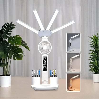 LED Desk Lamp - Folding USB Charging Multifunction Desk Light with Fan & Clock - ZOOMNSTORE