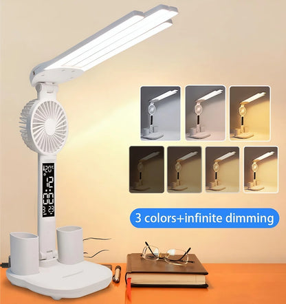 LED Desk Lamp - Folding USB Charging Multifunction Desk Light with Fan & Clock - ZOOMNSTORE