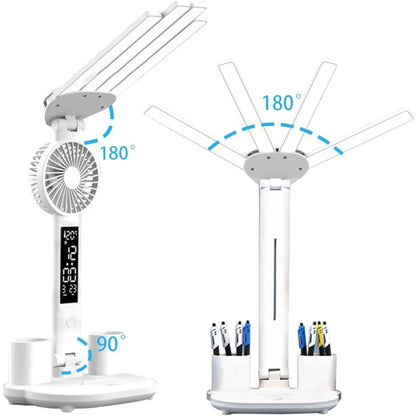 LED Desk Lamp - Folding USB Charging Multifunction Desk Light with Fan & Clock - ZOOMNSTORE
