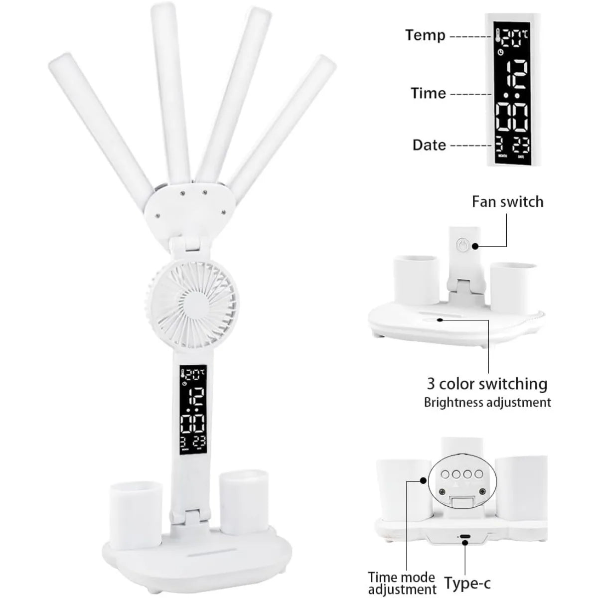 LED Desk Lamp - Folding USB Charging Multifunction Desk Light with Fan & Clock - ZOOMNSTORE