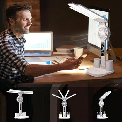 LED Desk Lamp - Folding USB Charging Multifunction Desk Light with Fan & Clock - ZOOMNSTORE
